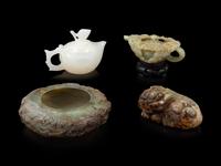 Four Chinese Jade and Peking Glass Articles
