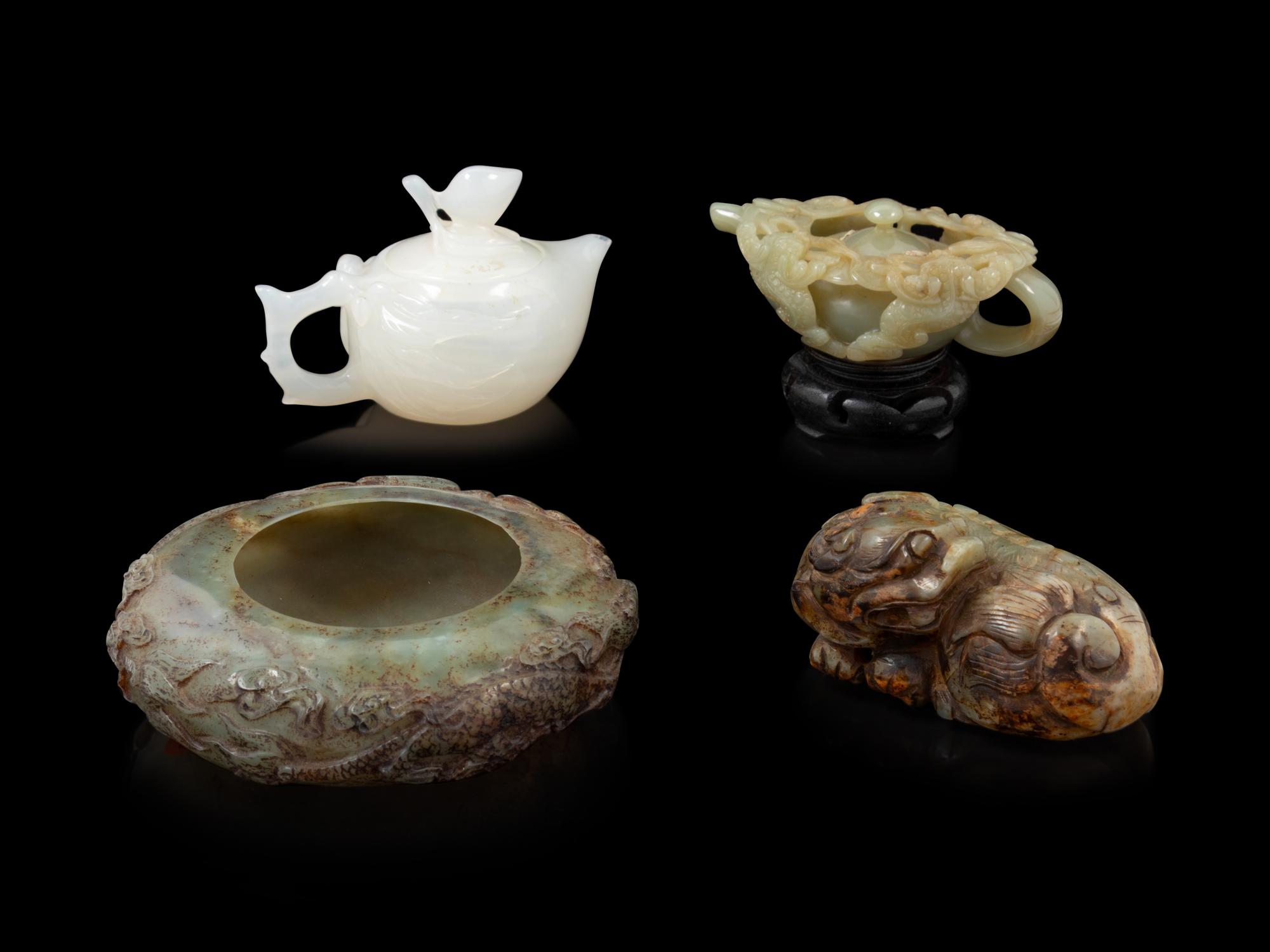Four Chinese Jade and Peking Glass Articles