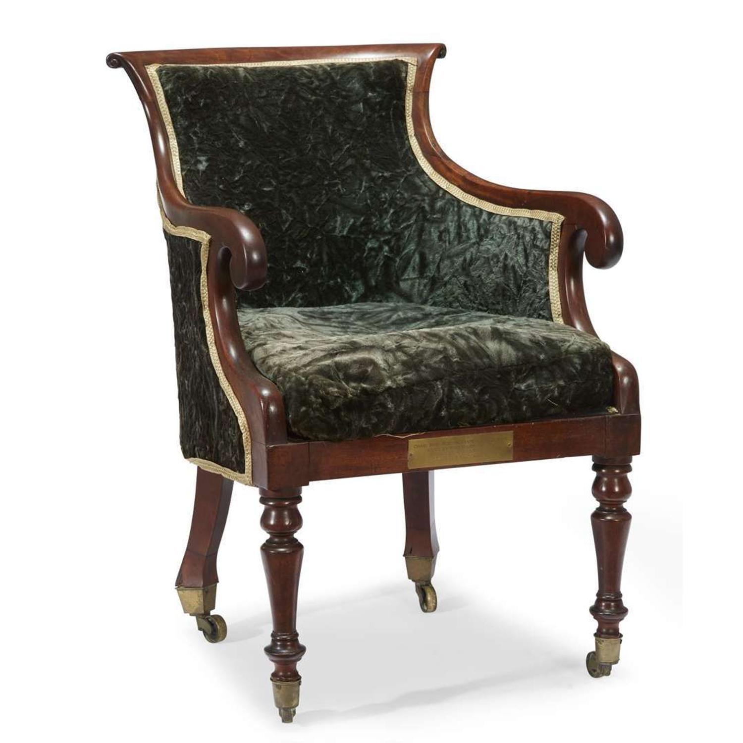 Classical mahogany bergere from 'Boston State House Senate' Probably English, circa 1820