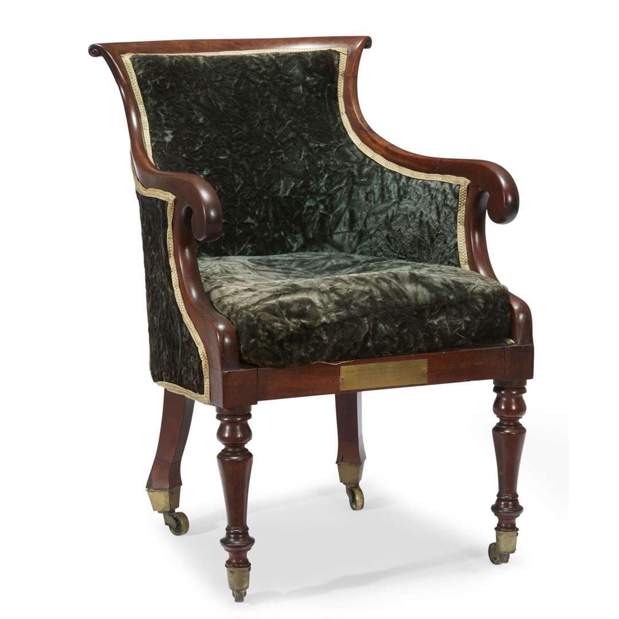 Classical mahogany bergere from 'Boston State House Senate' Probably English, circa 1820