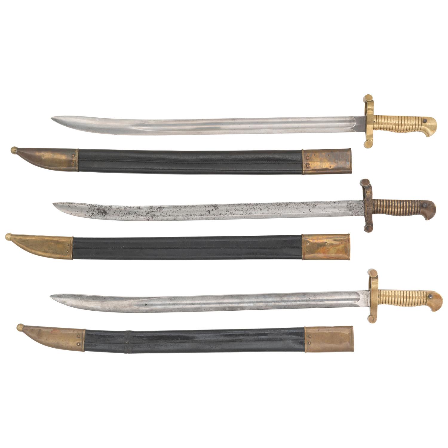 Three US Model 1855 Type Saber Bayonets with Scabbards