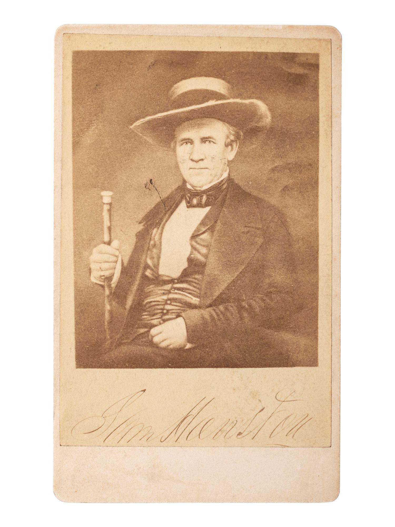[WESTERN AMERICANA] -- [HOUSTON, Sam (1793-1863)]. BAKER & RECORD, photographers. Period copy CDV of Sam Houston. Saratoga Springs, NY.