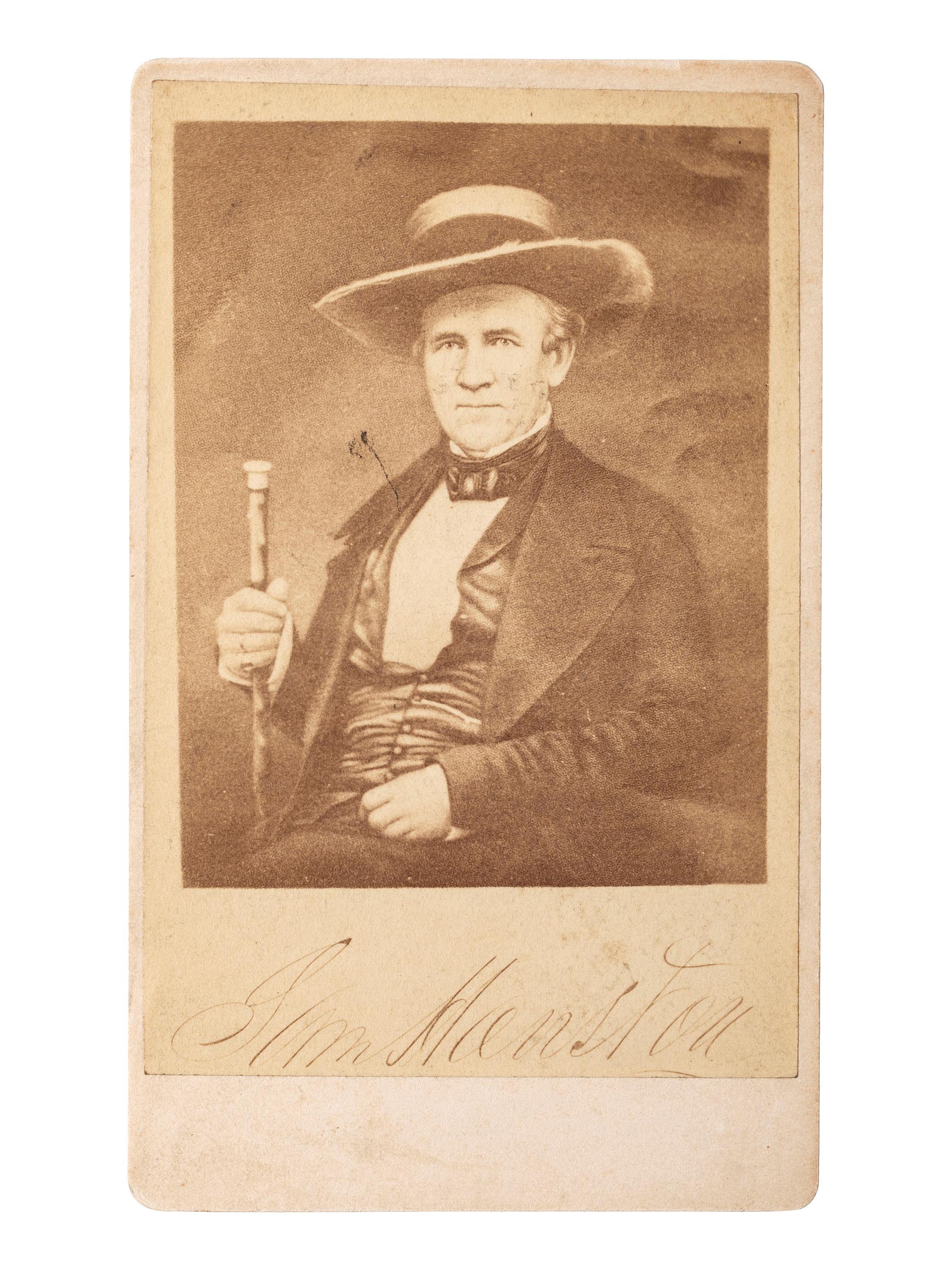 [WESTERN AMERICANA] -- [HOUSTON, Sam (1793-1863)]. BAKER & RECORD, photographers. Period copy CDV of Sam Houston. Saratoga Springs, NY.