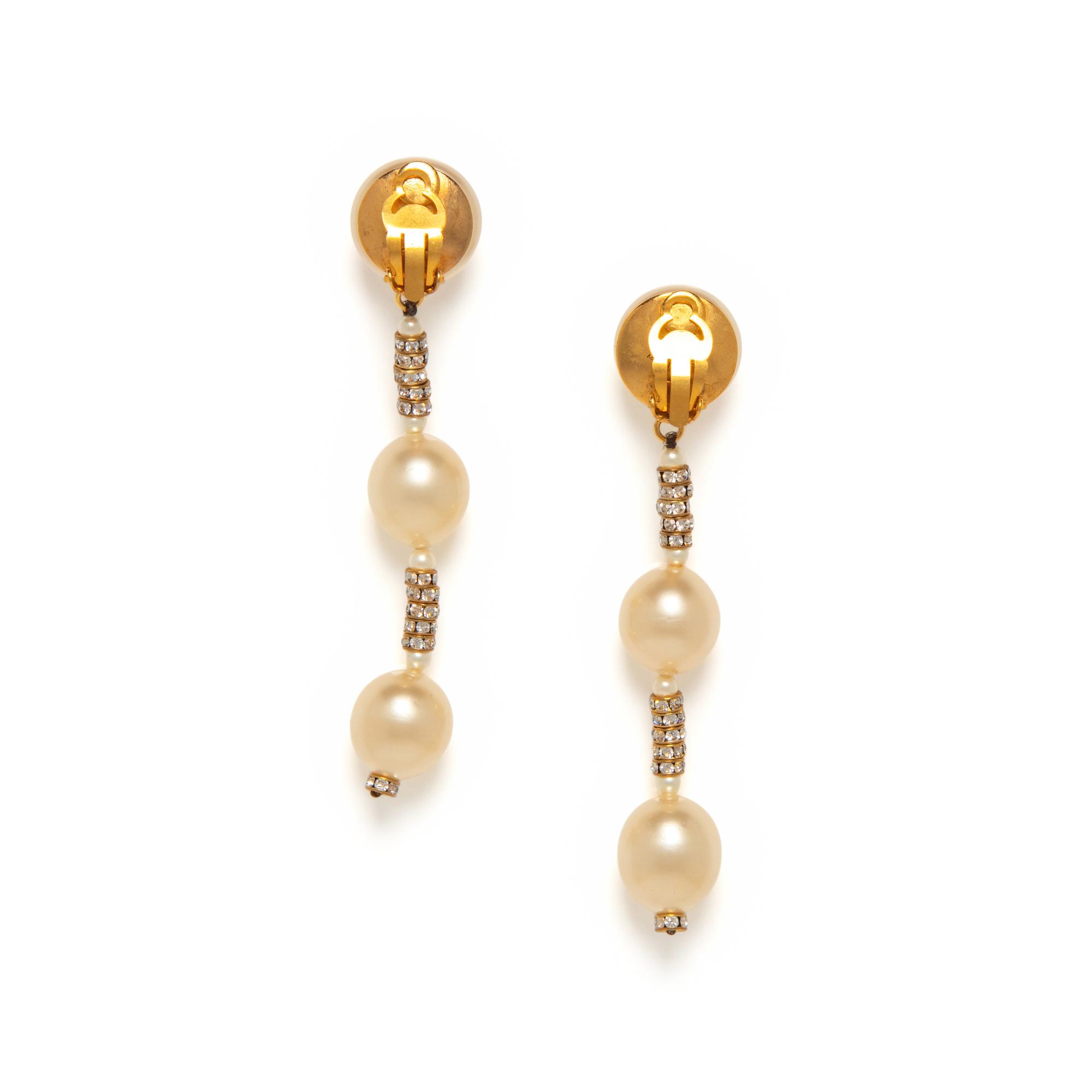 Chanel, Gripoix Pearl & Rhinestone Necklace and Ear Clips Set