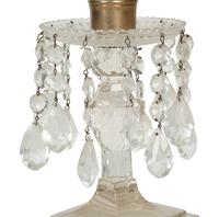 A Pair of English Etched Glass Hurricane Candlesticks