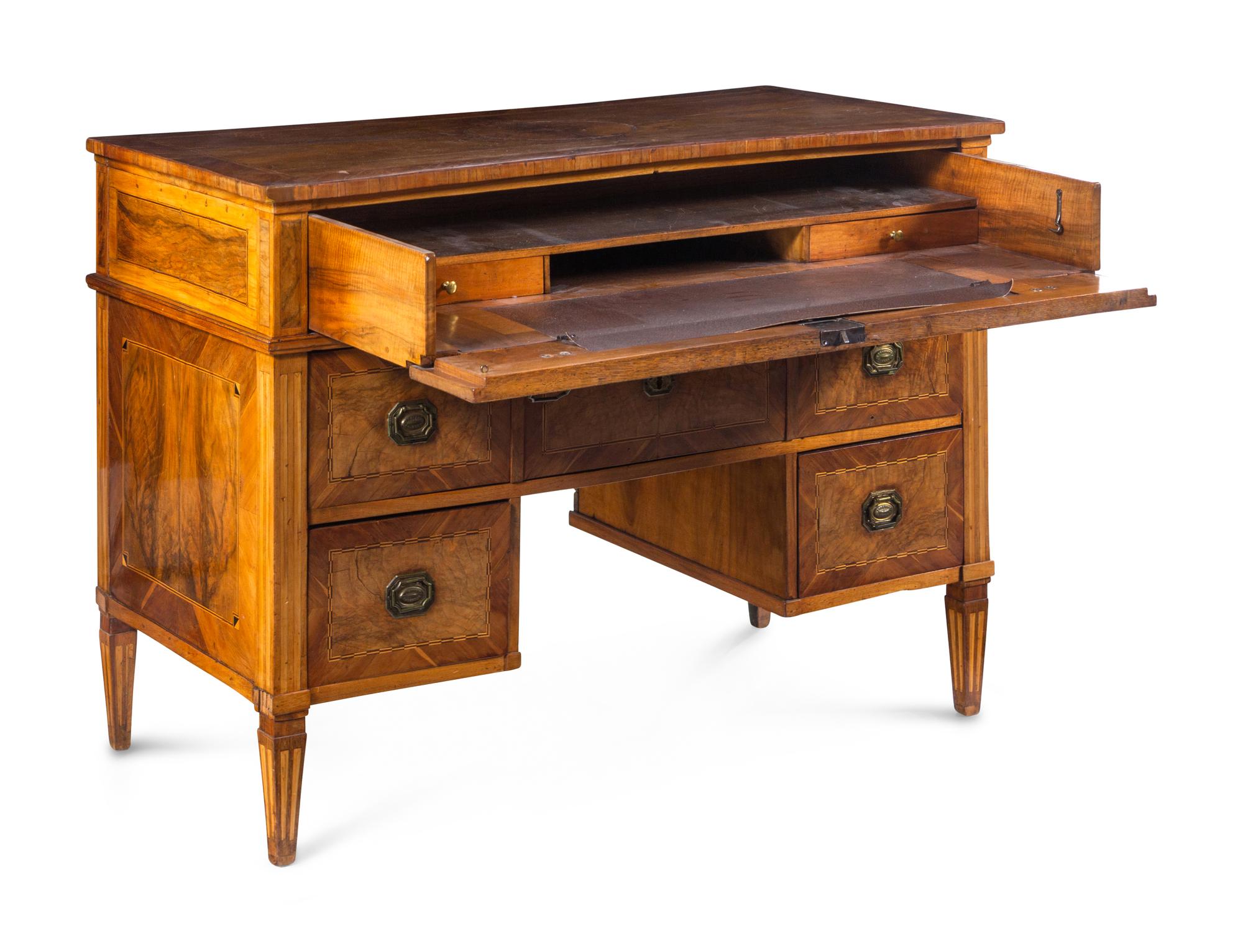 A Louis XVI Walnut and Fruitwood Marquetry Metamorphic Secretary Desk