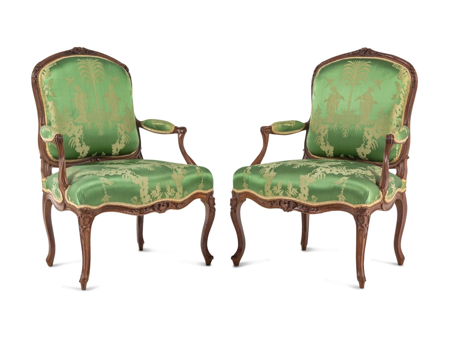 A Pair of Louis XV Beechwood Fauteuils