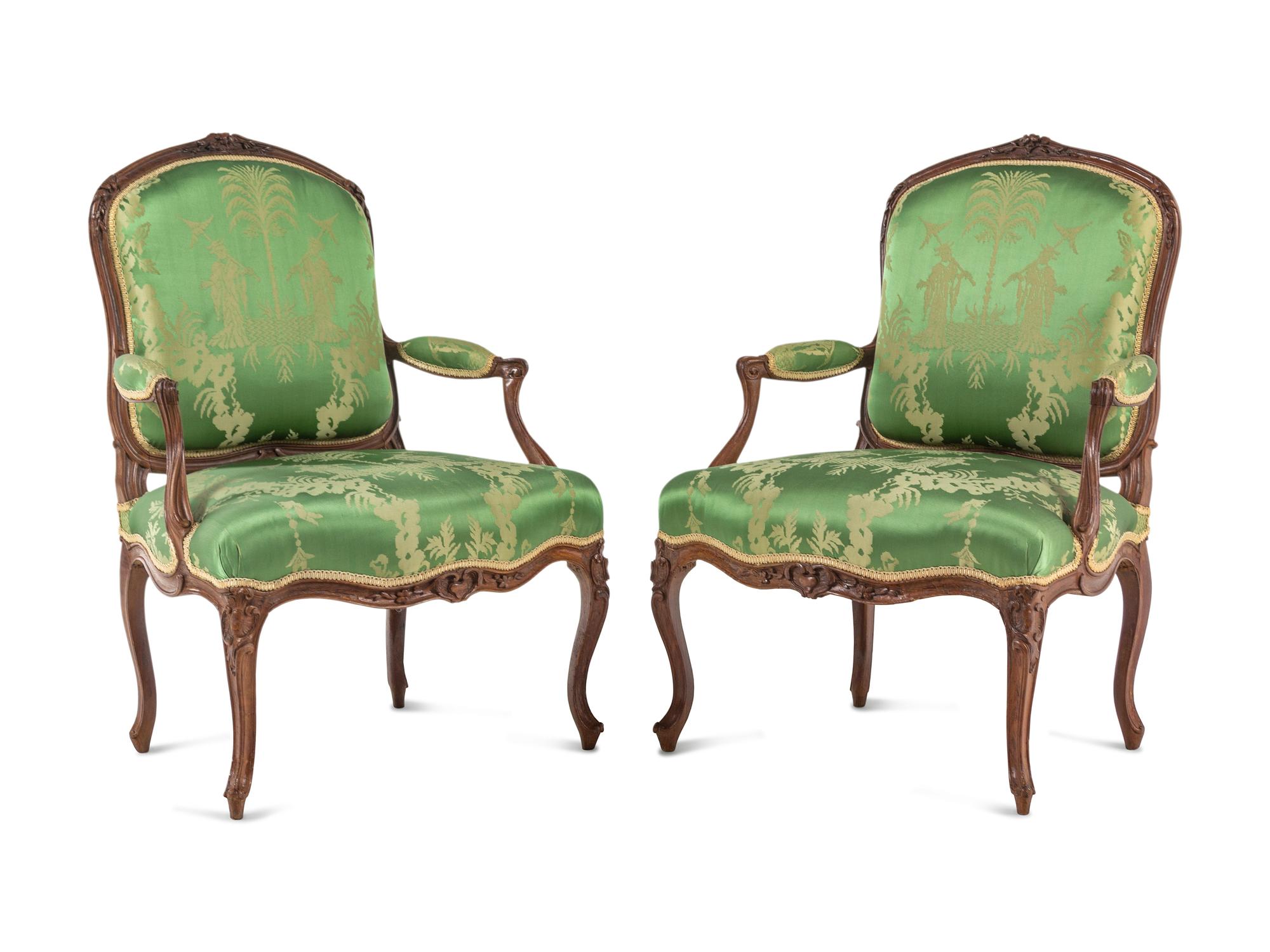 A Pair of Louis XV Beechwood Fauteuils
