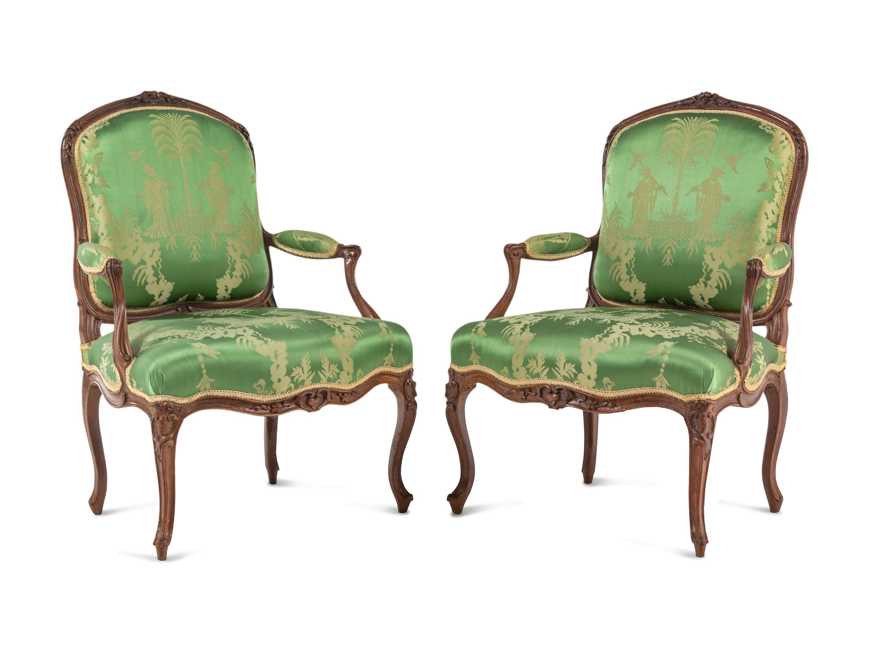 A Pair of Louis XV Beechwood Fauteuils