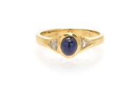 An 18 Karat Yellow Gold Sapphire and Diamond Ring, 2.60 dwts.