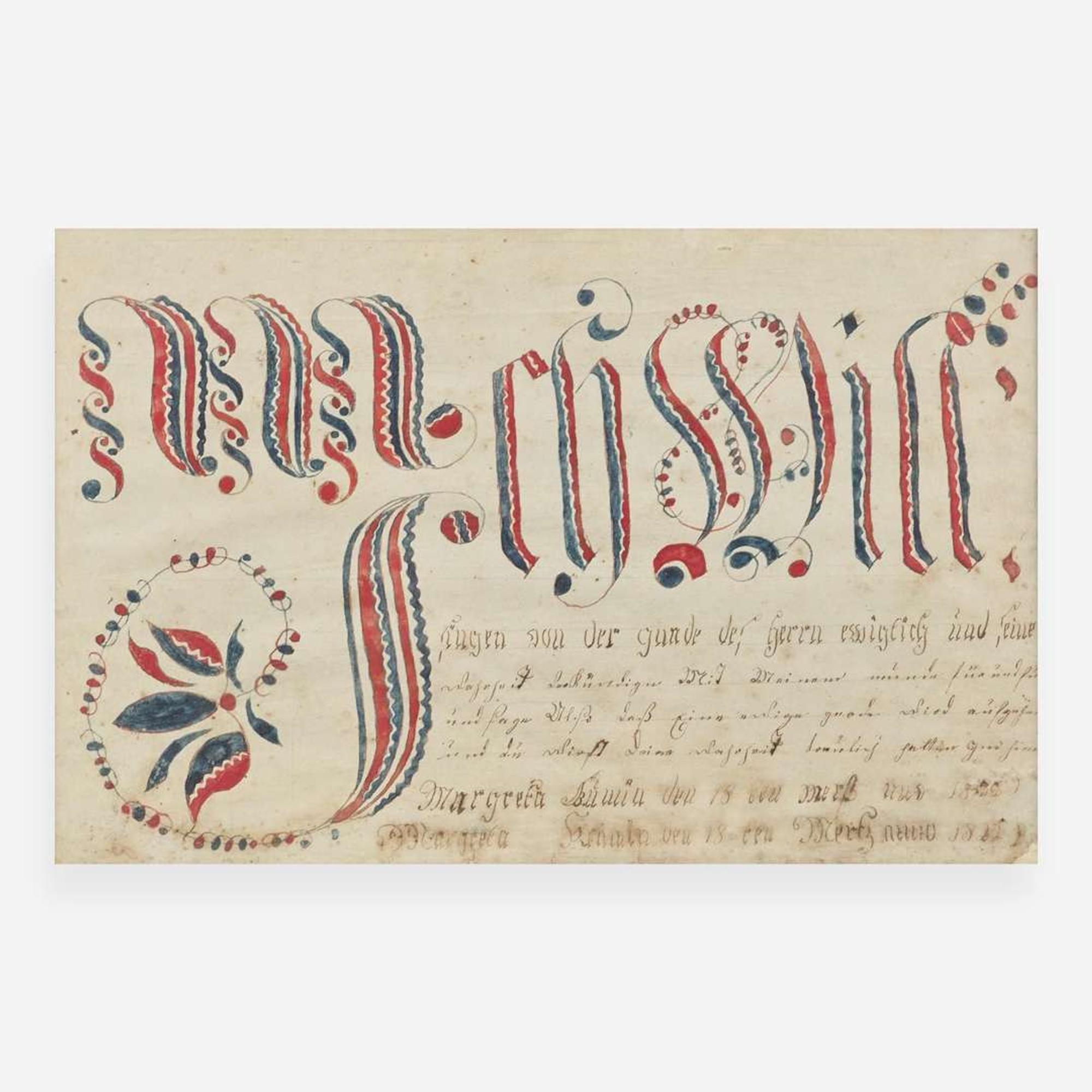 A Fraktur: Vorschrift for the Krum Family Dated "1822"