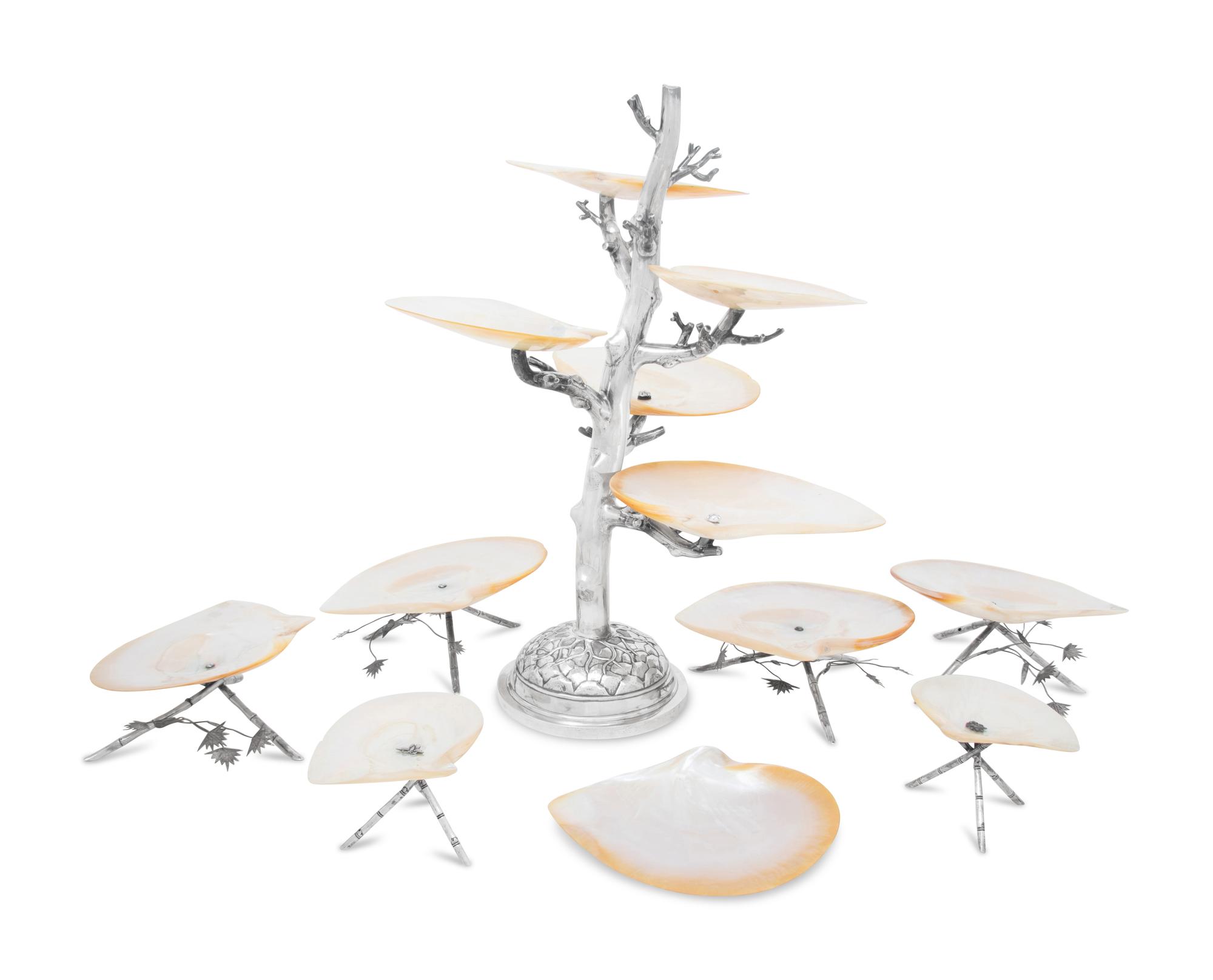 A Chinese Export Silver and Mother-of-Pearl Table Garniture