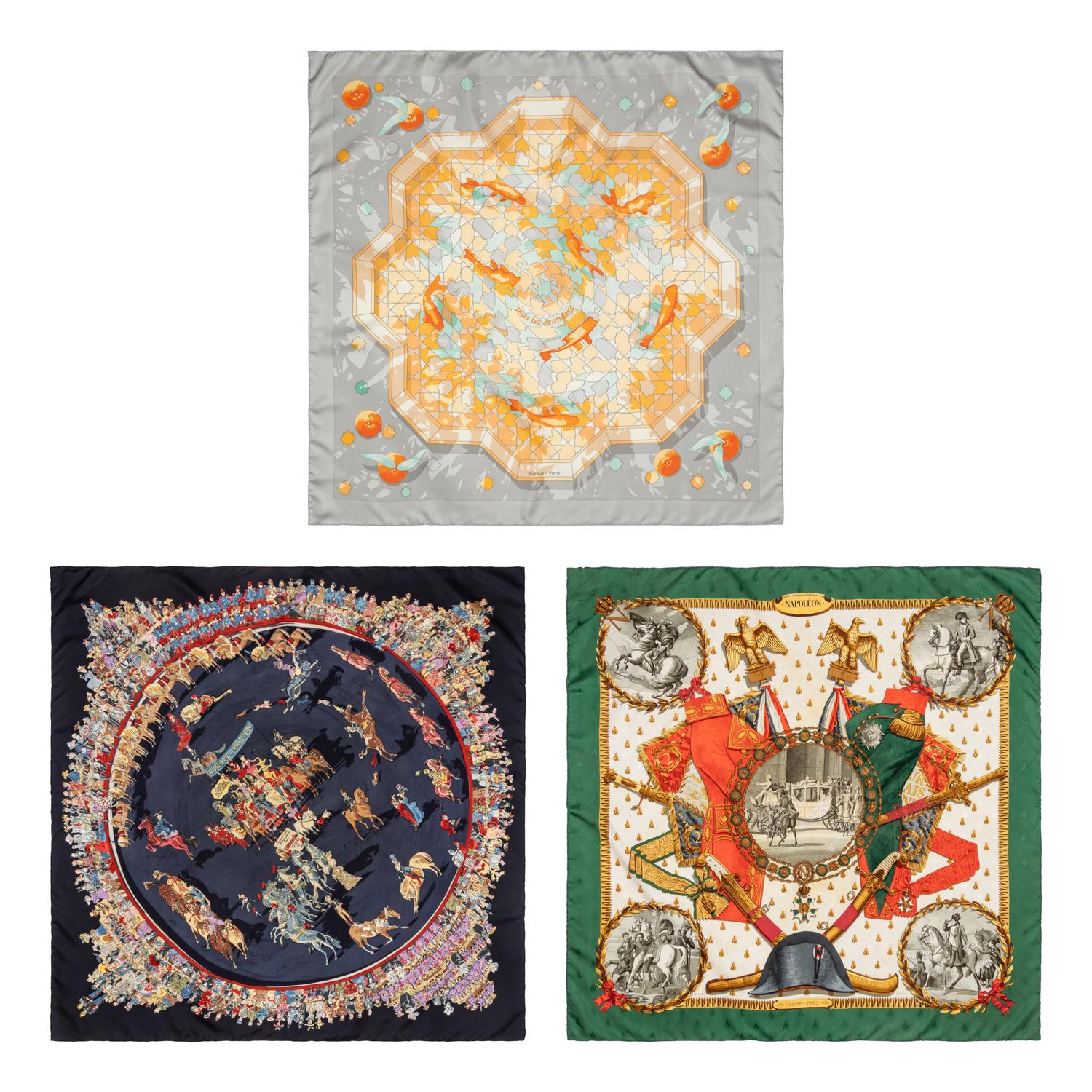 Hermès, Three 90cm Scarves