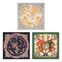 Hermès, Three 90cm Scarves