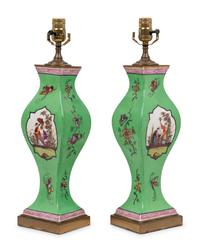 A Pair of Continental Porcelain Lamps in the Chinese Taste