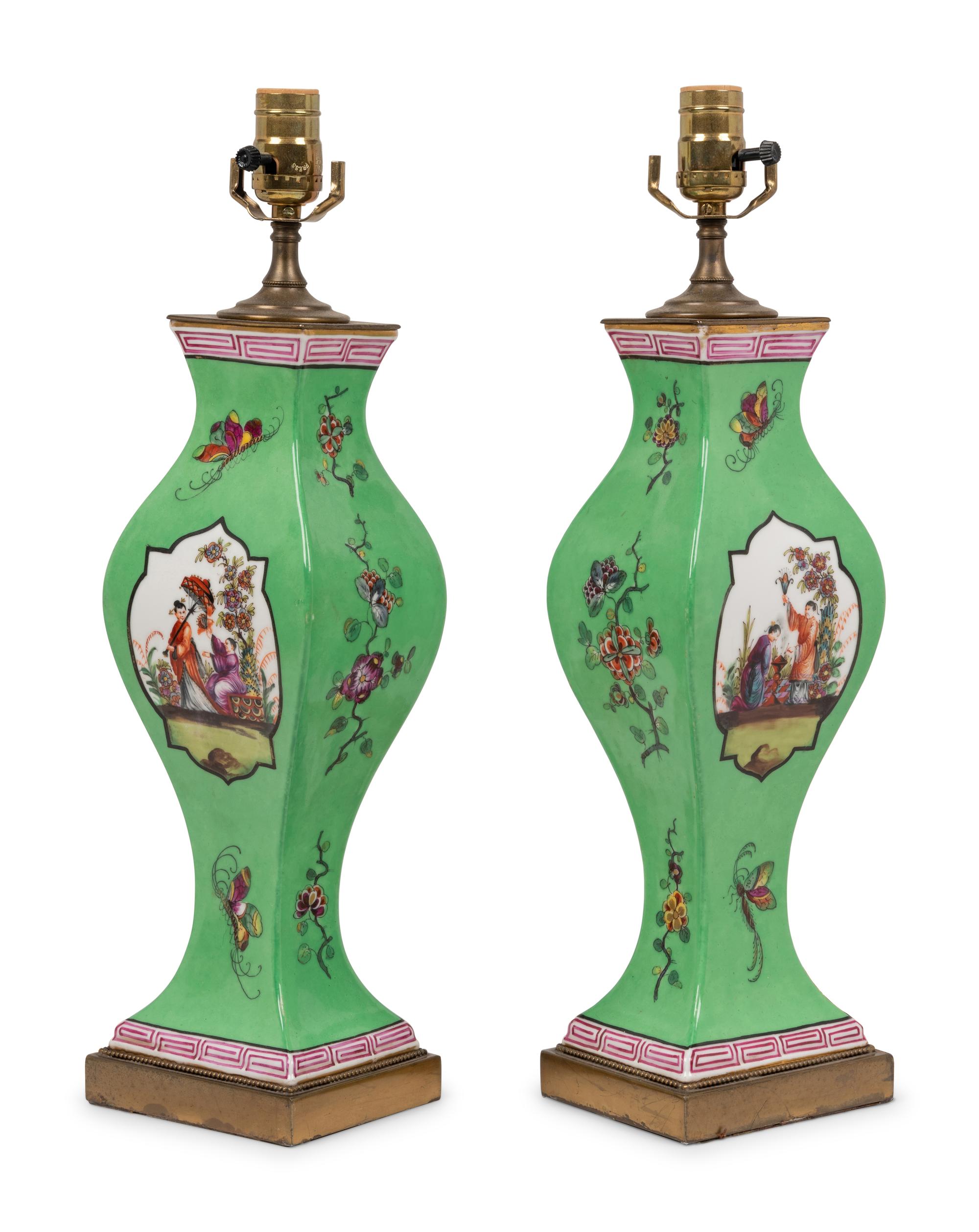 A Pair of Continental Porcelain Lamps in the Chinese Taste