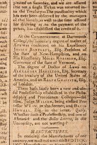 [HAMILTON, Alexander (1757-1804)]. Columbian Centinel. Vol. XIV, No. 1. Boston, MA: Benjamin Russell, 15 Sept 1790.