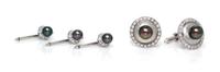 A White Gold, Cultured Pearl and Diamond Dress Set, Trio, 15.70 dwts.