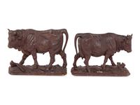 A Pair of Swiss Carved Wood Models of Cattle