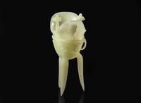 A Chinese archaistic carved hardstone libation vessel, Jue 硬石質復古爵杯