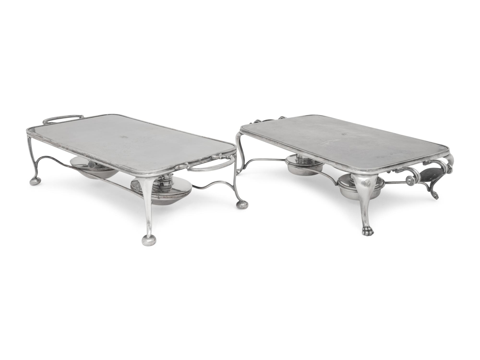 Two Silver Plate Table-Warming Stoves