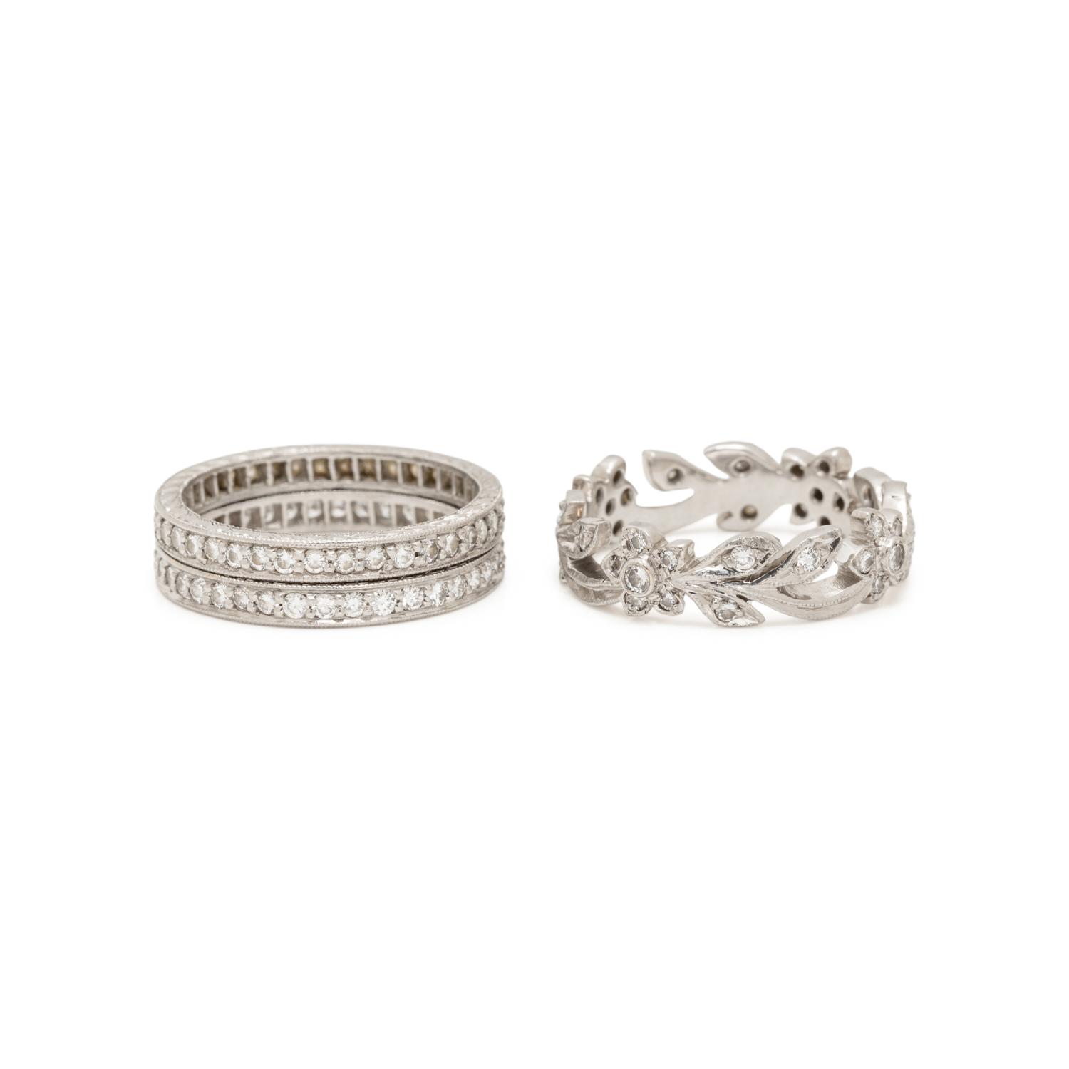 COLLECTION OF DIAMOND AND PLATINUM STACKING BAND RINGS
