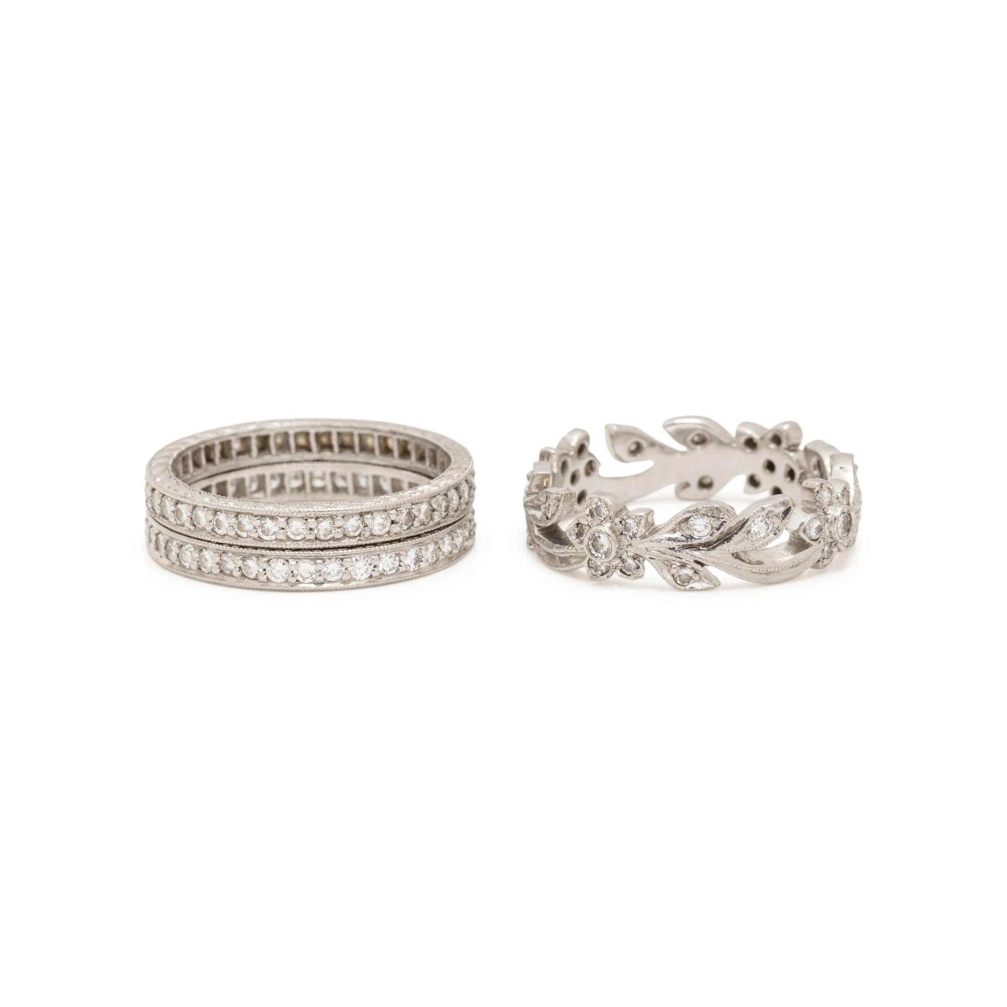 COLLECTION OF DIAMOND AND PLATINUM STACKING BAND RINGS