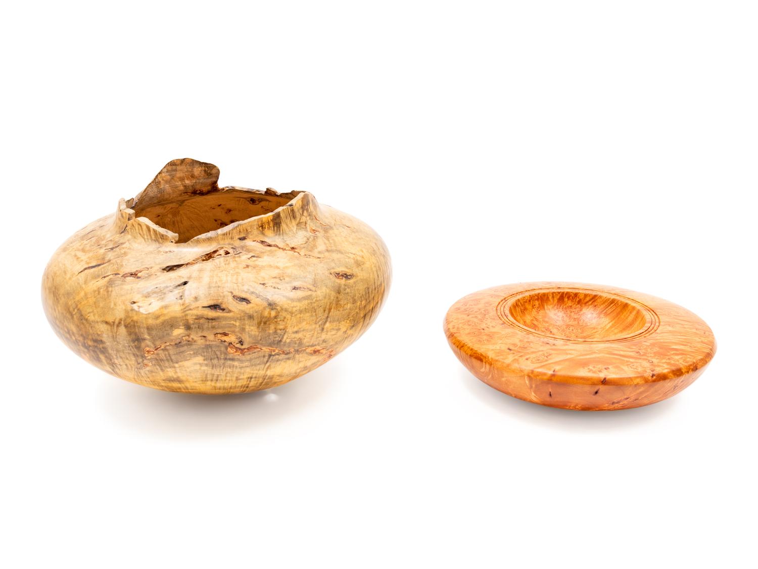 Two Turned Burlwood Bowls by Ray Allen