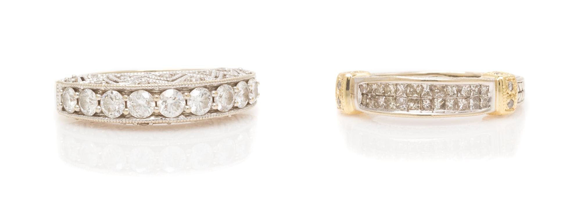 A Collection of 14 Karat White Gold and Diamond Rings, 4.80 dwts.