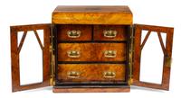 A Victorian Burl Walnut Jewelry Cabinet Height 13 1/4 x width 12 7/8 x depth 9 1/2 inches. — 19TH CENTURY