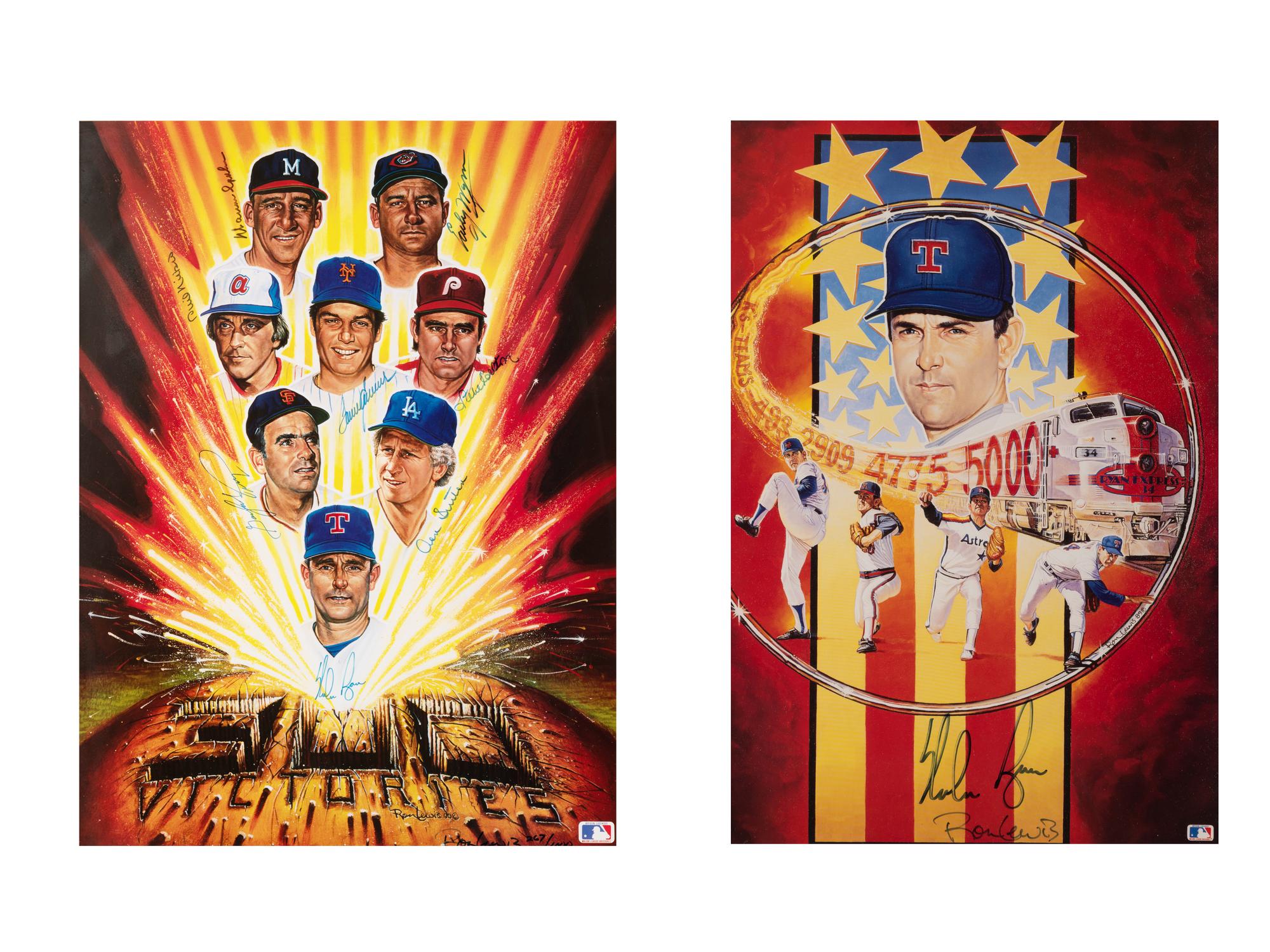 A Group of Hall of Fame Pitcher Signed Autograph Ron Lewis Prints (Including 300 Wins Print, Beckett Authentication Services Letters BAS Certified),