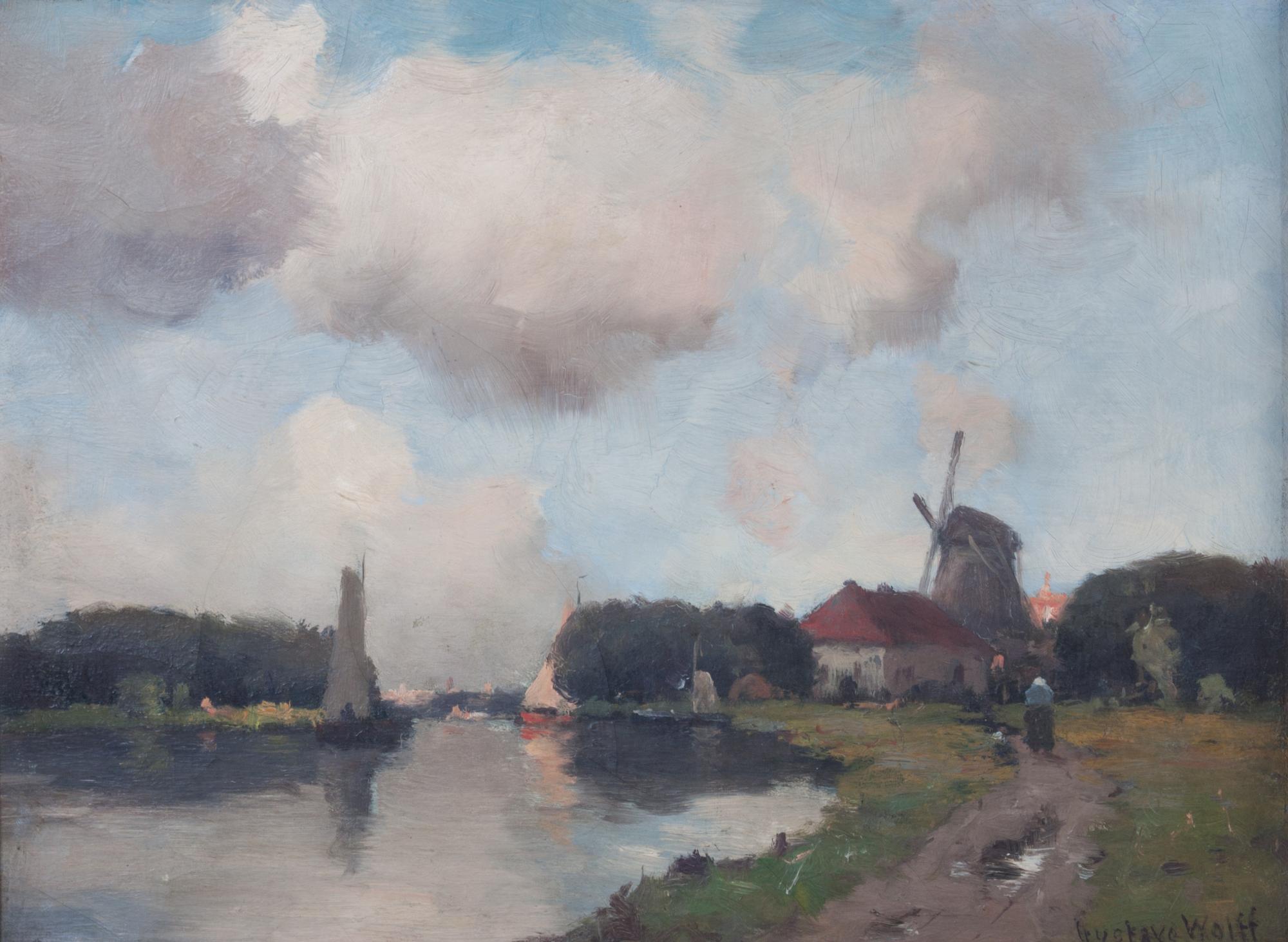 Gustav Wolff, (German/American, 1863-1935), Landscape with Windmill