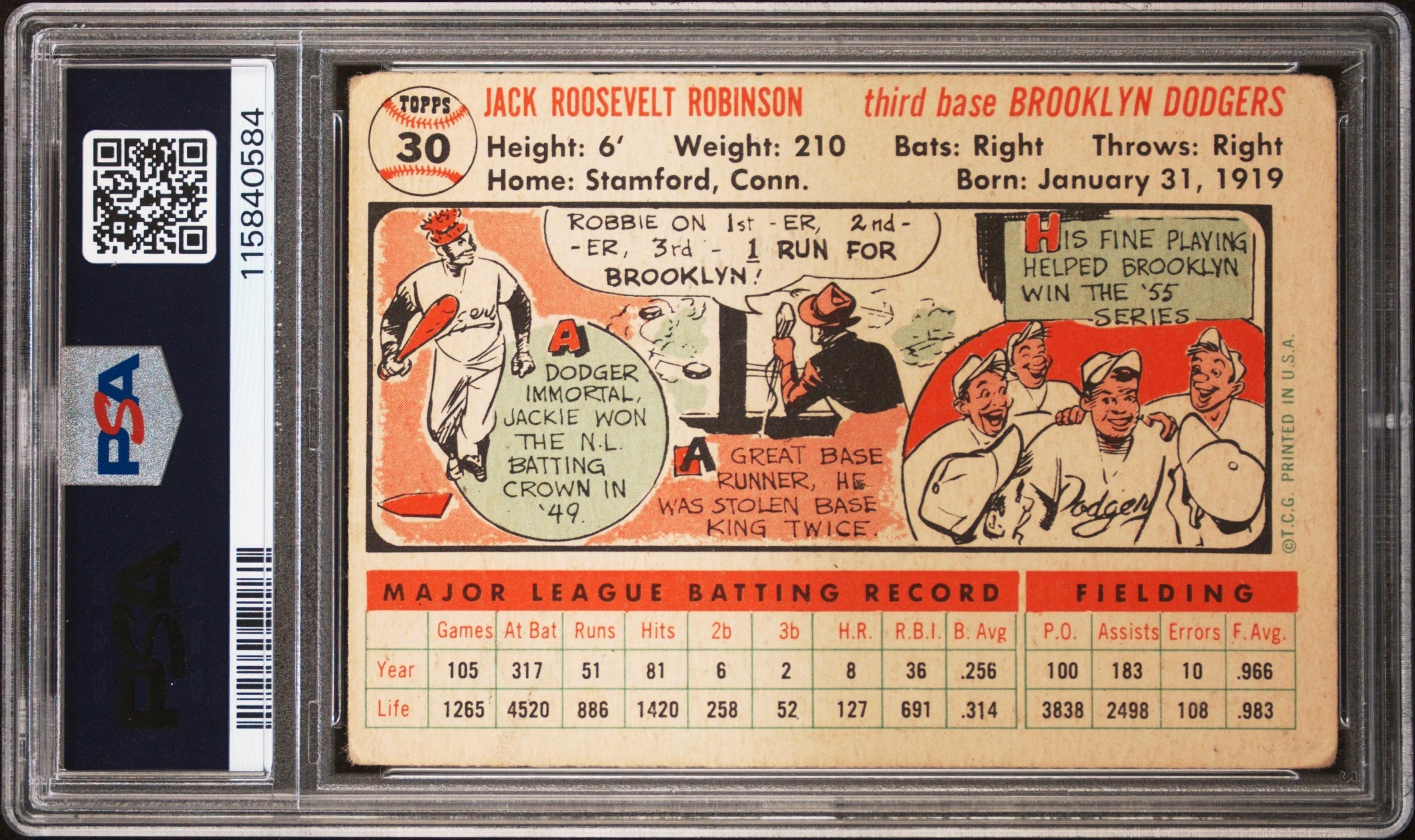 A 1956 Topps Jackie Robinson Baseball Card No. 30 - White Back (PSA 2 GOOD)