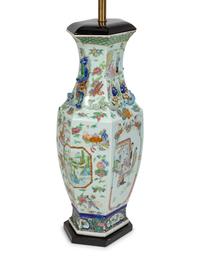 A Pair of Chinese Famille Rose Porcelain Vases Mounted as Lamps