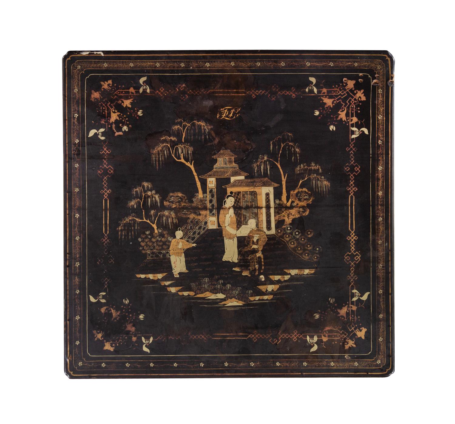 A Chinese Export Lacquered Box on a Later Stand
