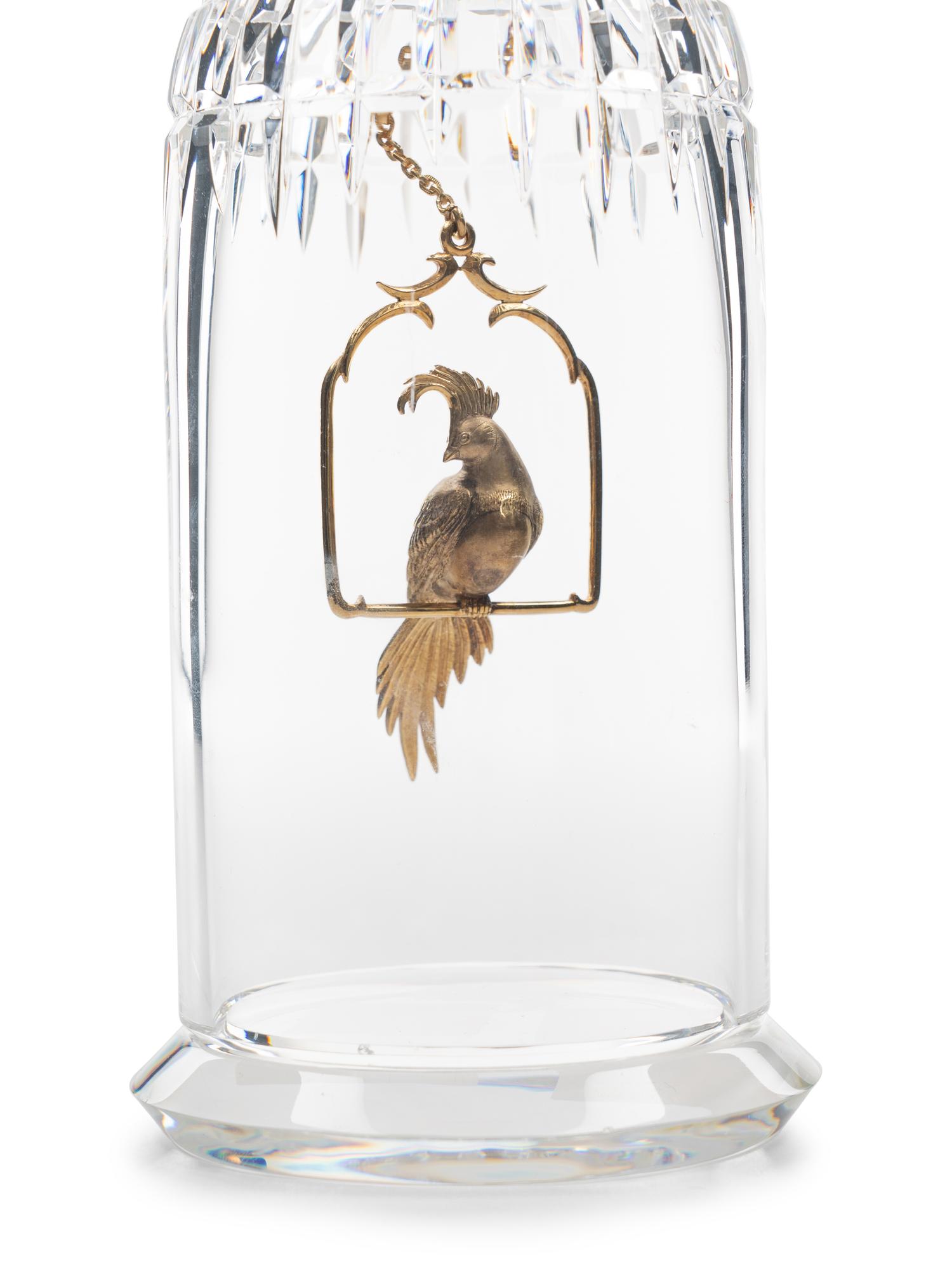 A Steuben Cut Glass and 18 Karat Gold Bird Cage Sculpture