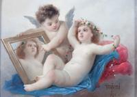 Eduardo Tojetti, (Italian, 1851-1930), Two Putti with Portrait, 1876