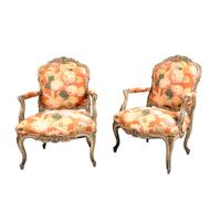 A Pair of Louis XV Style Carved and Painted Fauteuils — 19TH CENTURY