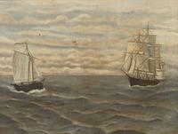 American School 19th century, Two Ships at Sea