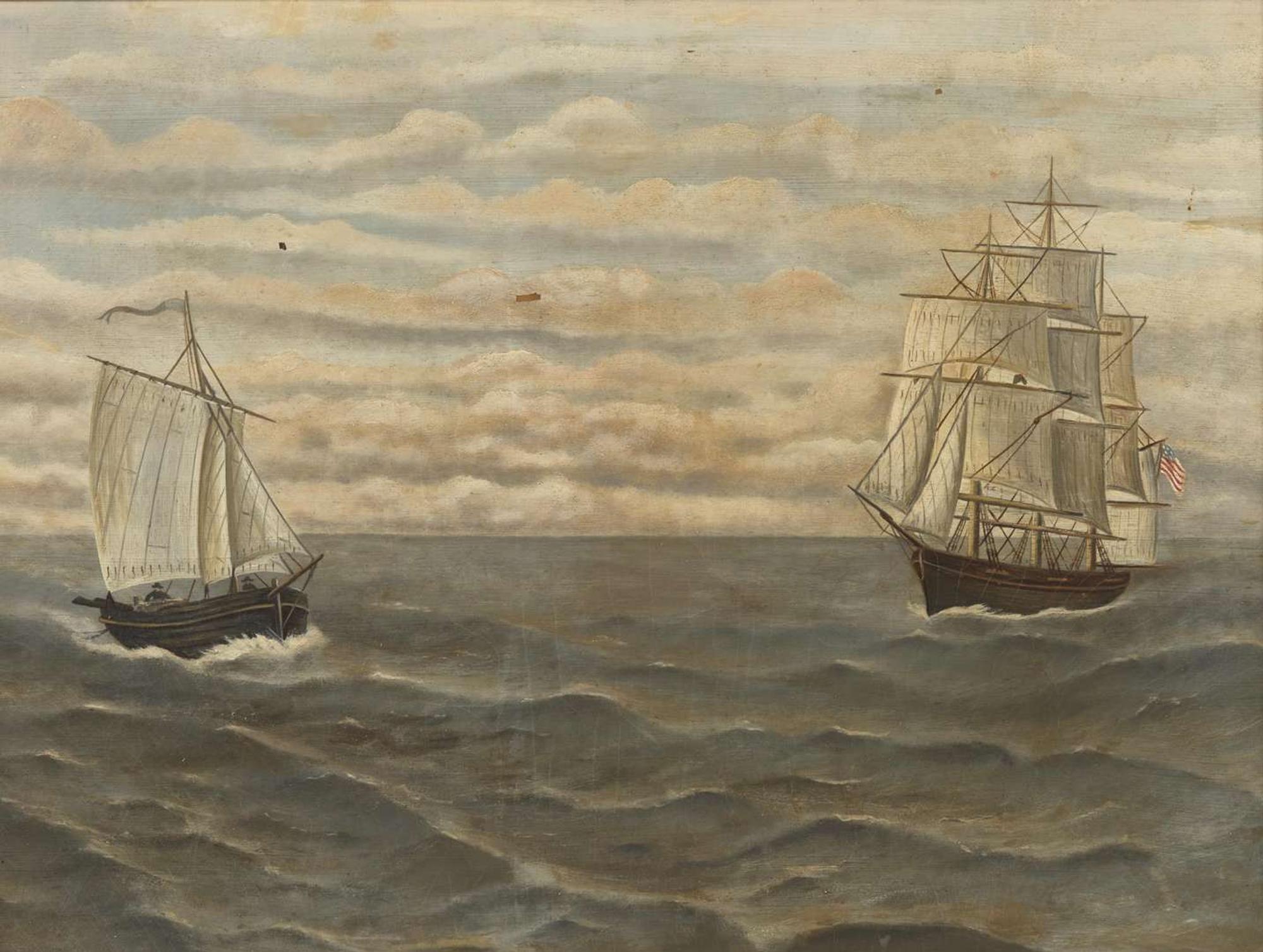 American School 19th century, Two Ships at Sea