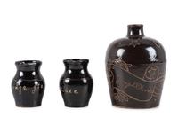 Three Pieces of Ohio Scrafitto-Inscribed Albany Slip Stoneware