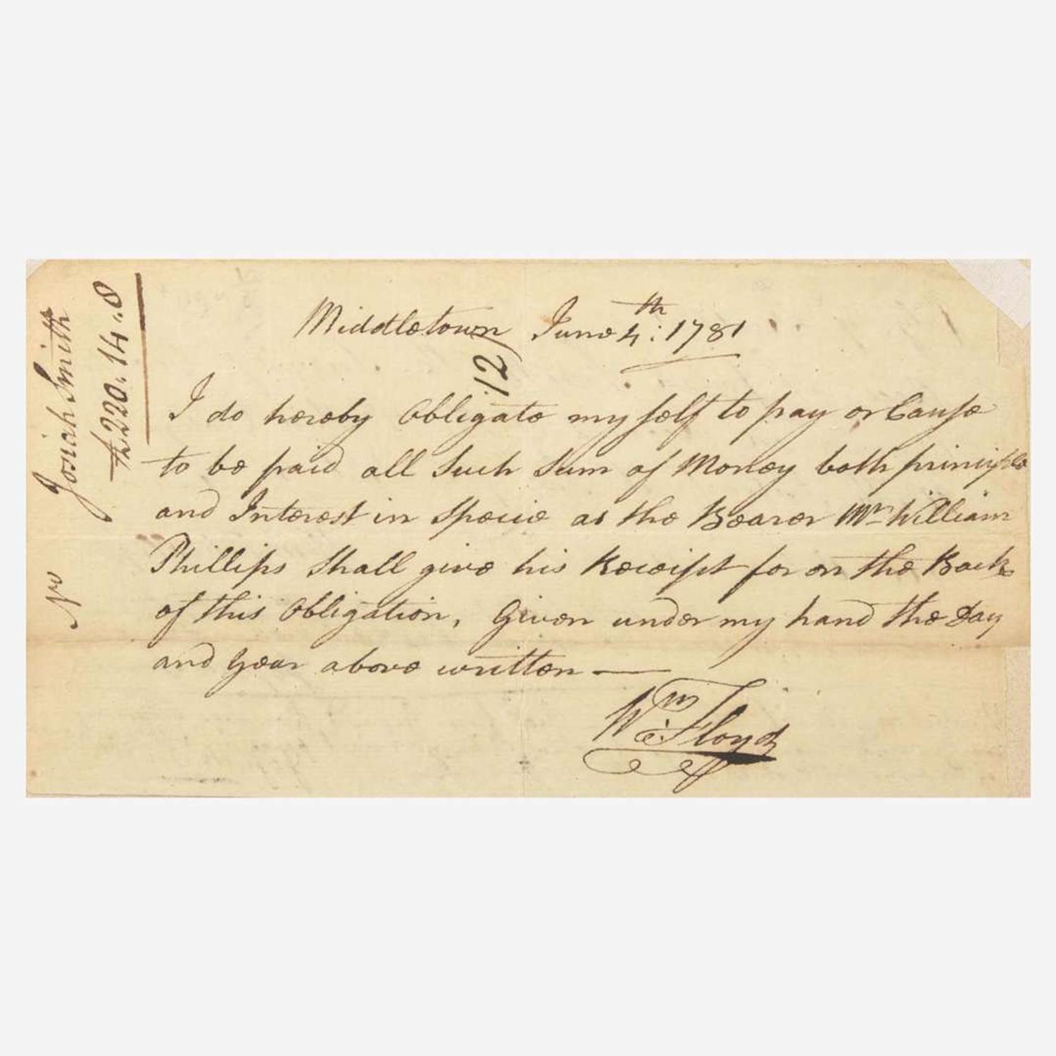 [Declaration of Independence] [New York] Floyd, William Autograph Document, signed
