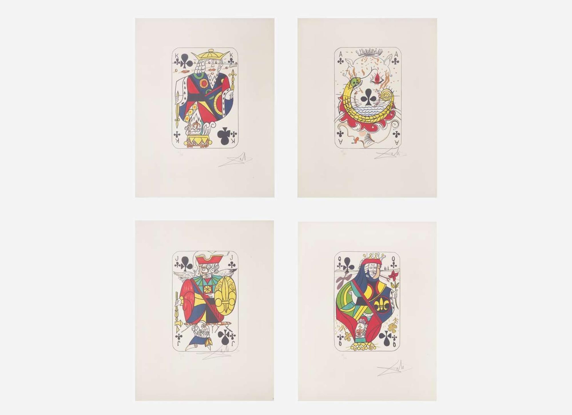 Salvador Dalí (Spanish, 1904-1989), Playing Cards (Ace, King, Queen and Jack of Clubs)