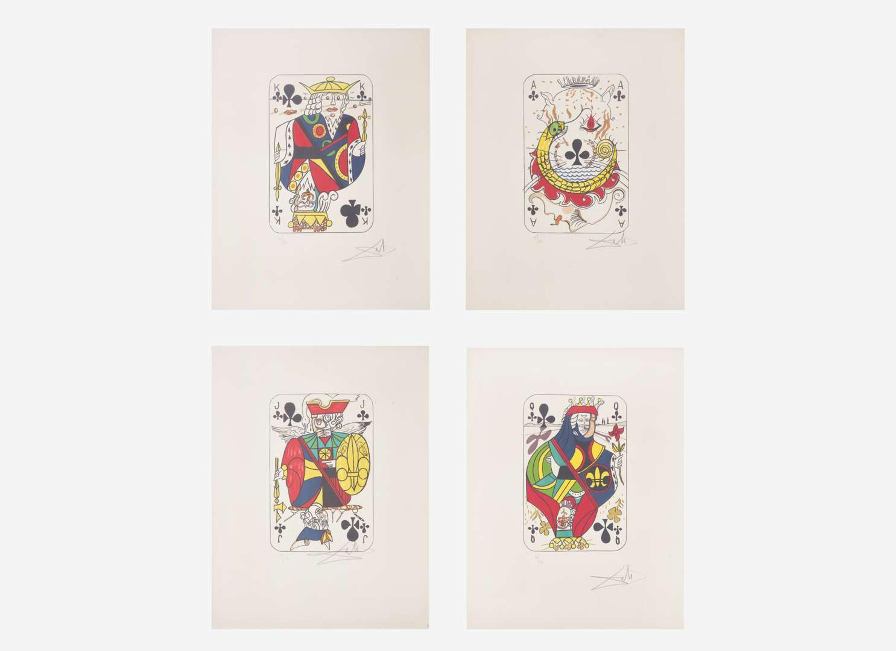 Salvador Dalí (Spanish, 1904-1989), Playing Cards (Ace, King, Queen and Jack of Clubs)