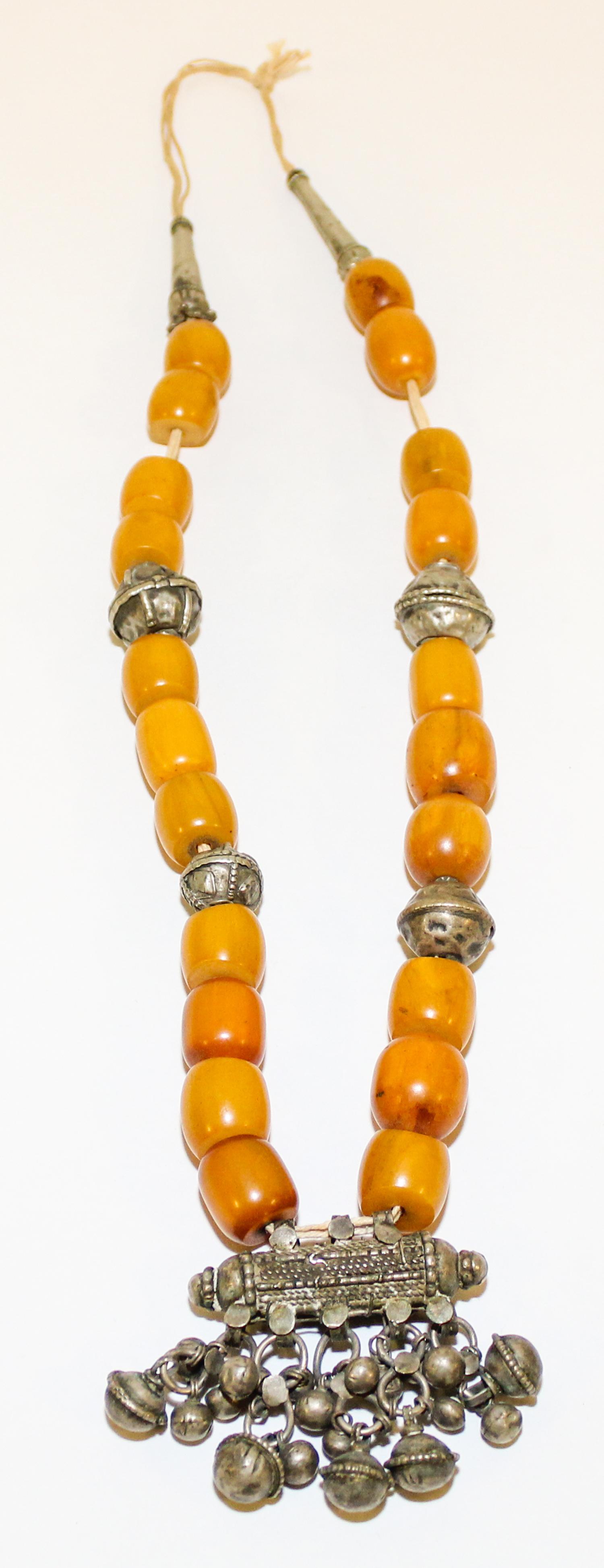 A Yemeni Silver Beaded Necklace Length of chain 17 1/2 inches.