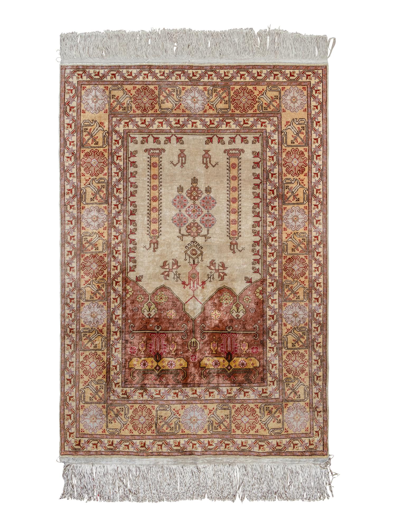 A Turkish Kayseri Silk Prayer Rug