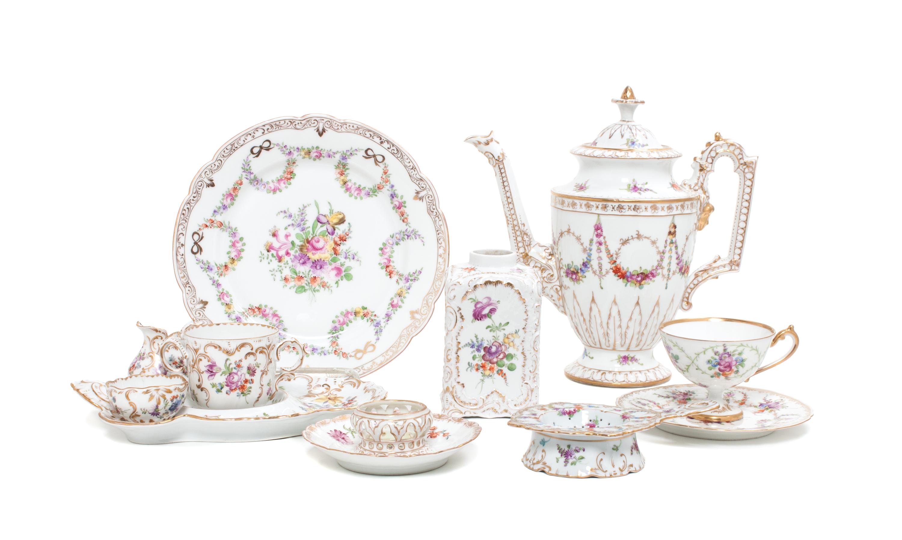An Assembled Dresden Porcelain Dinner Service Height of coffee pot 10 1/2 inches.