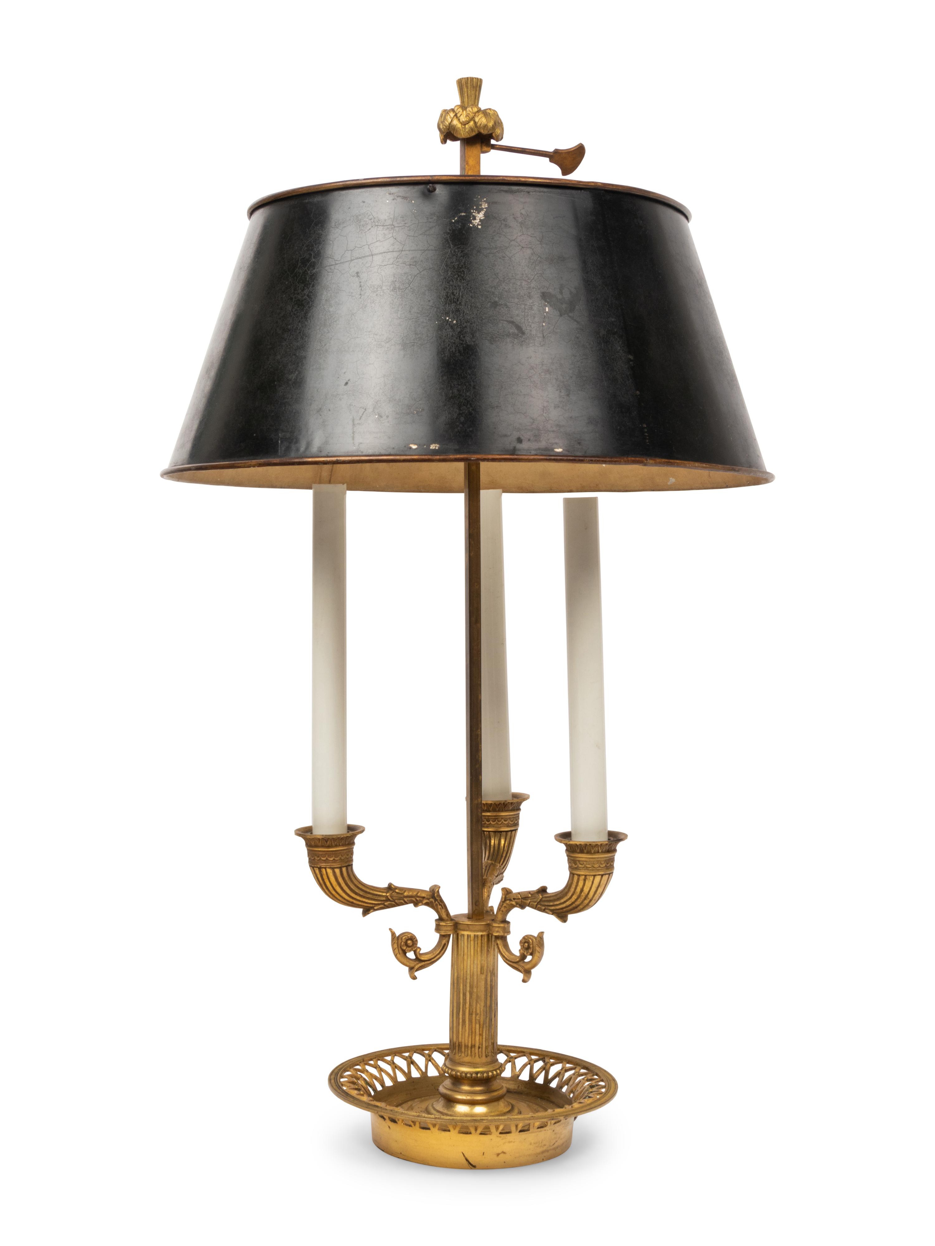 An Empire Style Gilt Bronze Bouillotte Three-Light Lamp