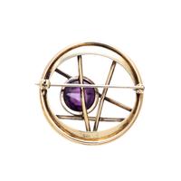 MODERNIST, YELLOW GOLD AND AMETHYST BROOCH