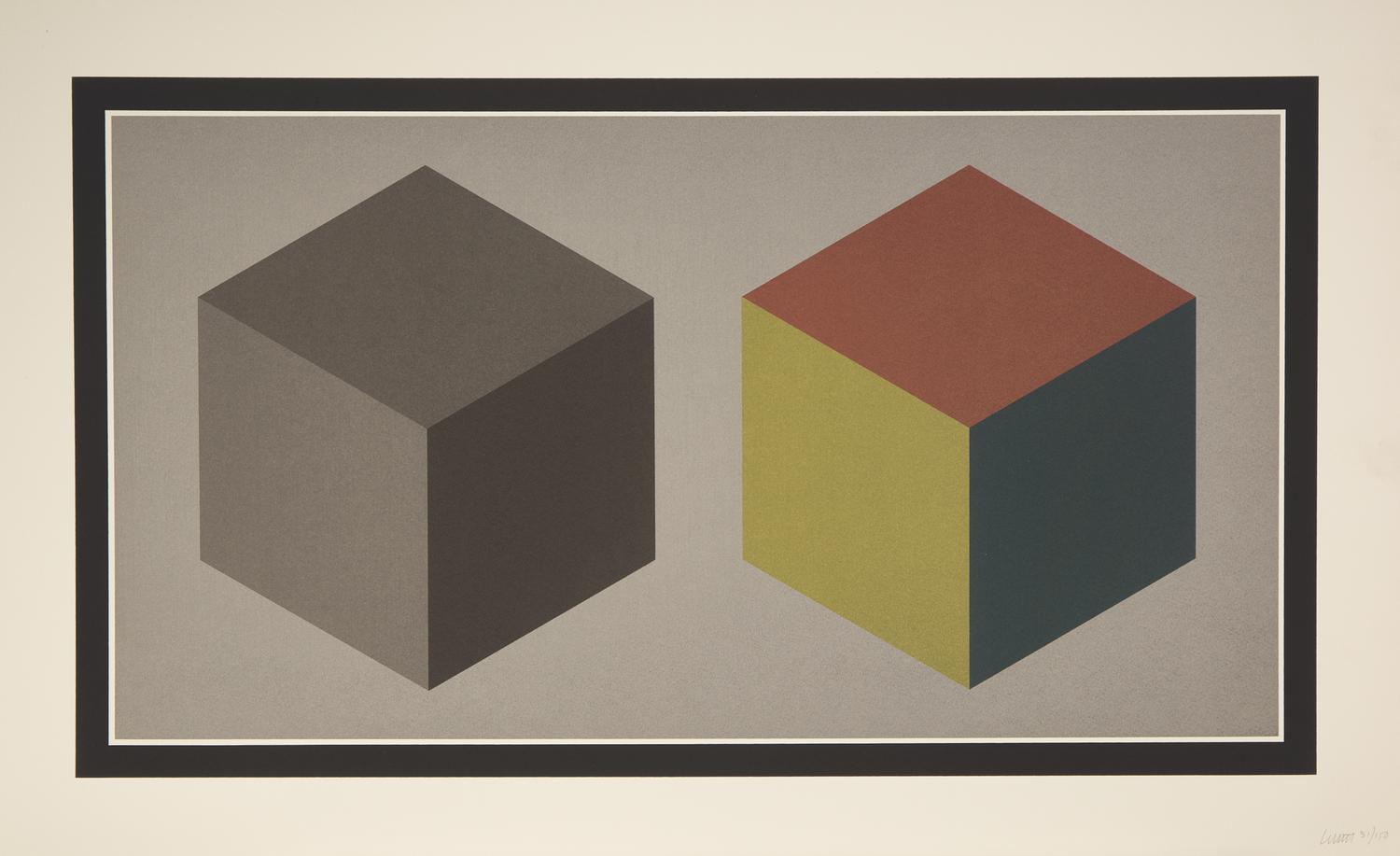 Sol LeWitt (American, 1928-2007) — Double Cubes in Grays and Colors Superimposed , 1989